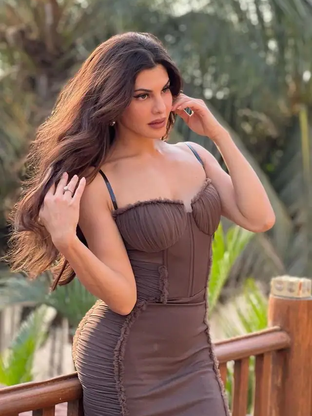 जैकलीन फर्नांडीज ने ब्राउन बॉडीकॉन बस्टियर ड्रेस में फ्लॉन्ट की बॉडी