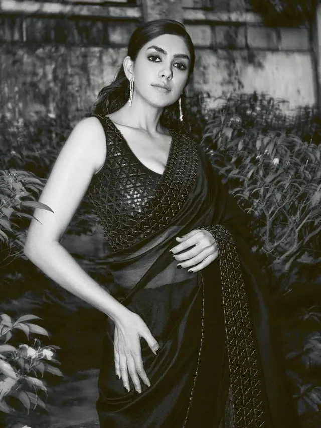 एंब्रॉयडरी सिल्क साड़ी में मृणाल ठाकुर ने दिए मिलियन डॉलर के पोज़