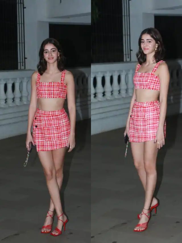 Ananya Panday’s classic look in a red white choker crop top