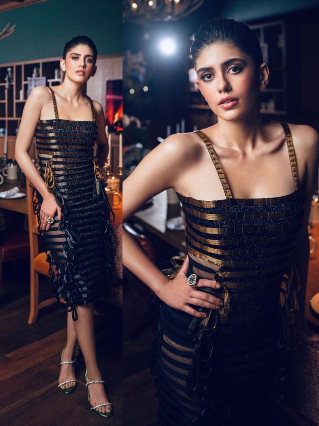 Sanjana Sanghi gave killer pose in golden and black dress