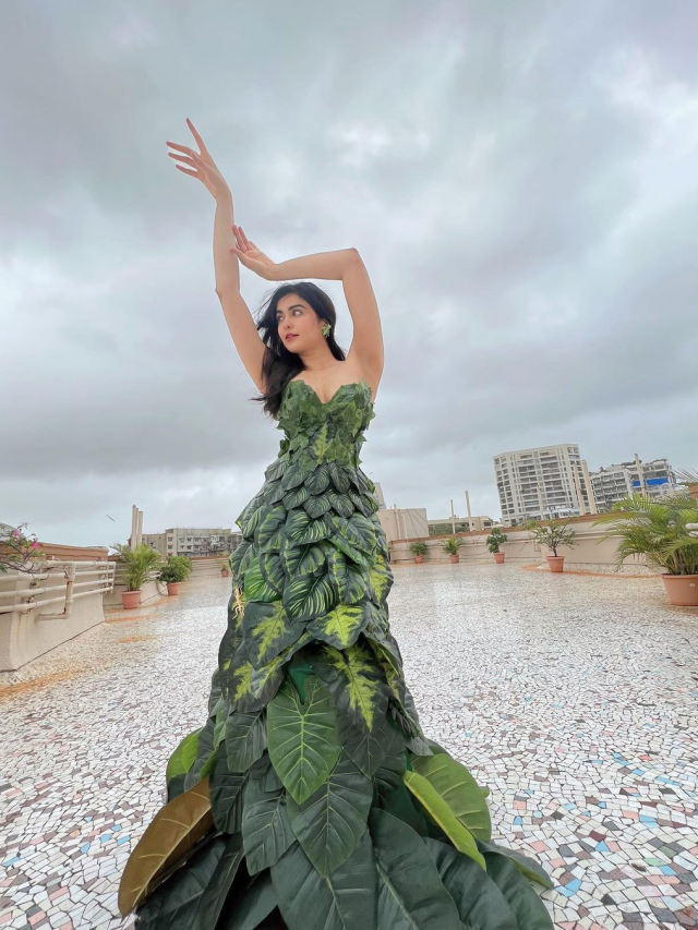 Adah Sharma wears strapless gown made out of leaves