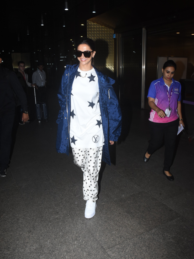Deepika Padukone Steps Out Of Airport In Star-printed Pajama Set