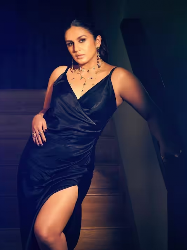 ब्लैक कलर की थाई-हाई स्लिट ड्रेस में हुमा कुरैशी दिखीं कमाल