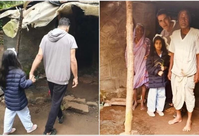 Couple feeds gur-roti to Akshay, daughter in hut; actor shares pic