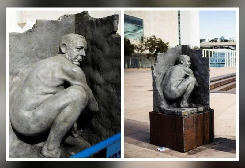 Nude statue showing Israeli PM relieving himself installed ahead of elections