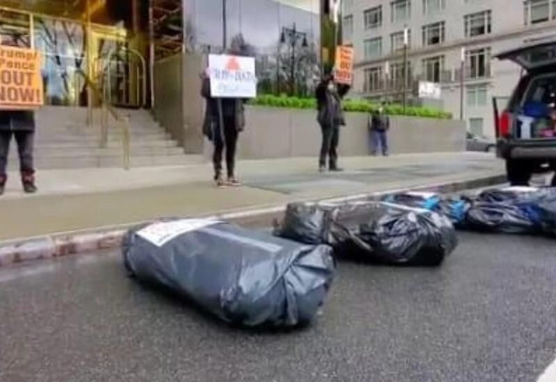 Protestors lay 'body bags' outside Trump Tower, hold 'Trump=Death' posters