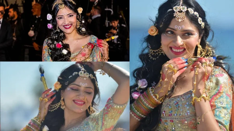 Sanya Thakur Channels Radha Rani At Cannes 2026 With Peacock Feather And Flute