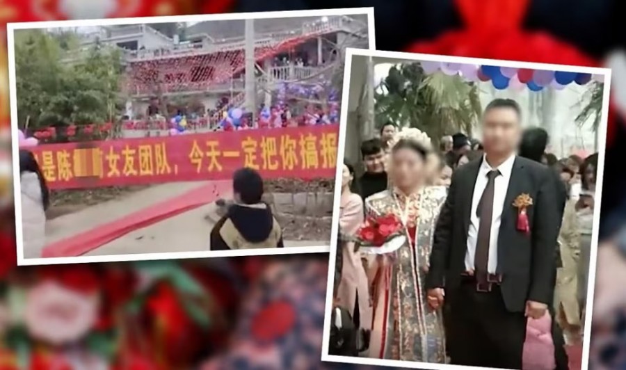 Group of ex girlfriends start protest infront of marriage hall in china Chinese Groom