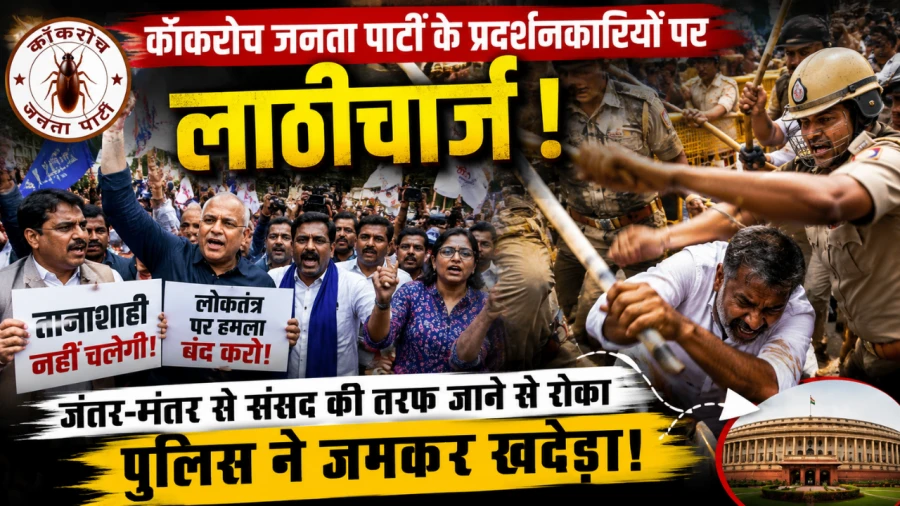 Delhi Police Lathi Charge Cockroach Janta Party Protesters During Parliament March