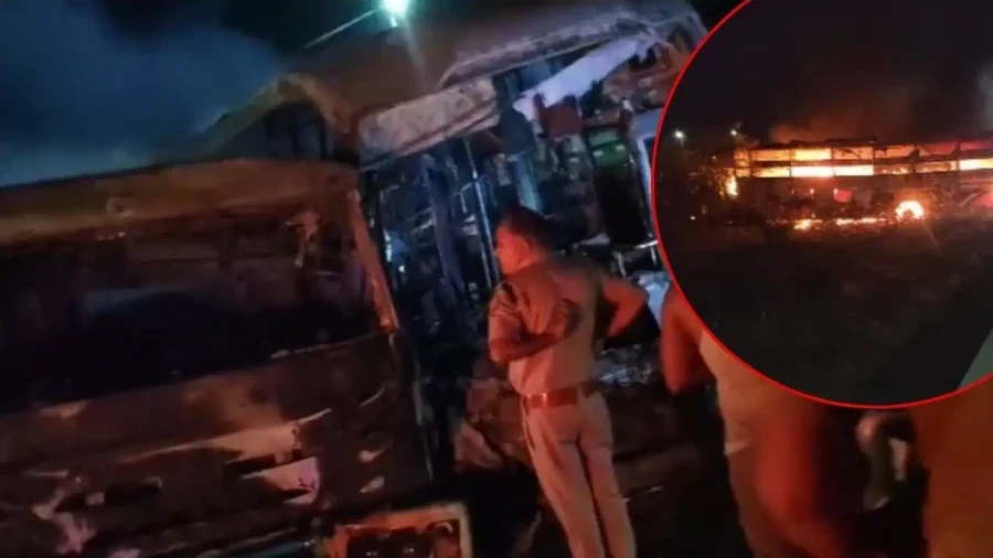 दिल्ली मुंबई एक्सप्रेसवे पर भीषण हादसा: दौसा में ट्रक से टकराकर आग का गोला बनी बस, 8 की मौत