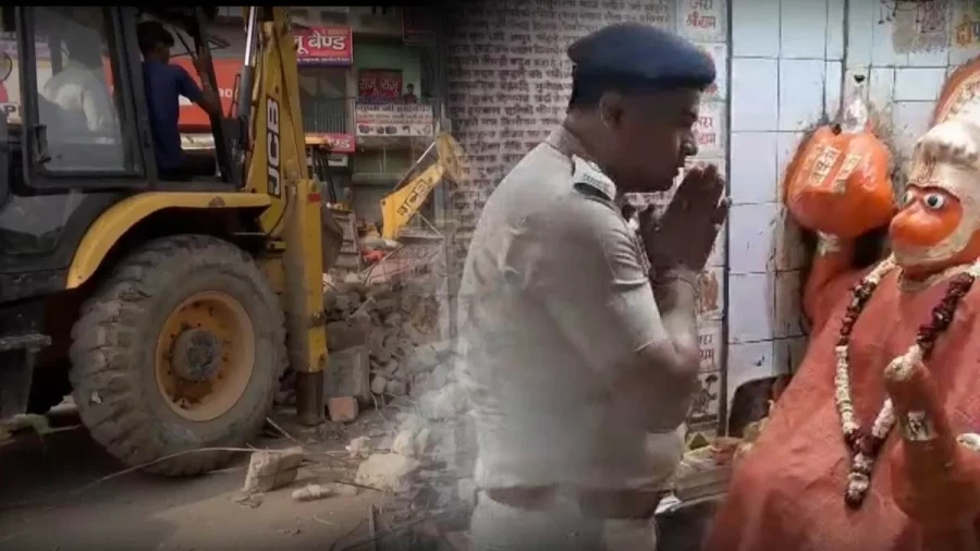 Delhi News ADCP folds hands before running bulldozer on temple in