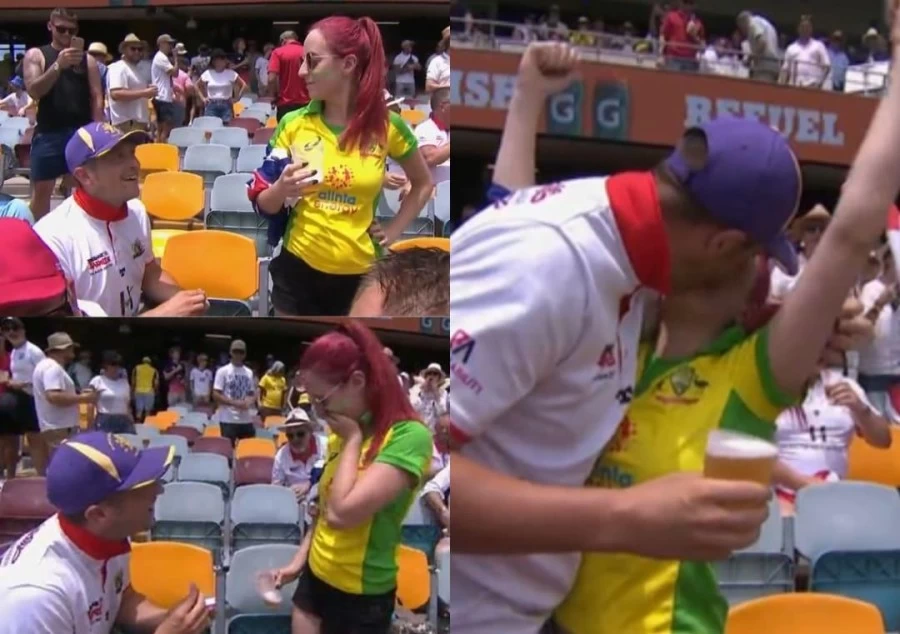 ऐशेज़ के पहले टेस्ट के दौरान इंग्लिश फैन ने ऑस्ट्रेलियाई गर्लफ्रेंड को किया प्रपोज़