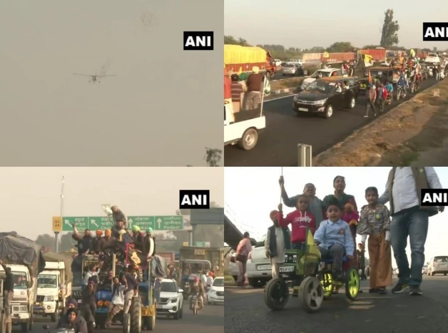 Aircraft showers flower petals on farmers as they leave protest sites, pics surface