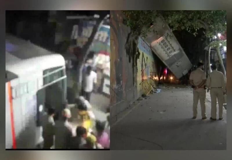 गाज़ियाबाद में फ्लाईओवर से नीचे गिरी बस, 1 शख्स की मौत व कई अन्य घायल