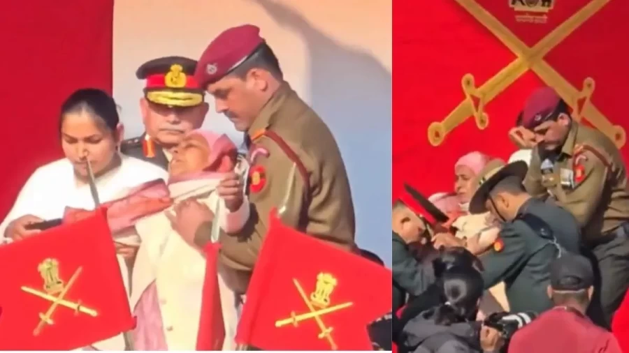 Martyr's Mother Faints on Stage While Receiving Sena Medal, Soldier Provides Support
