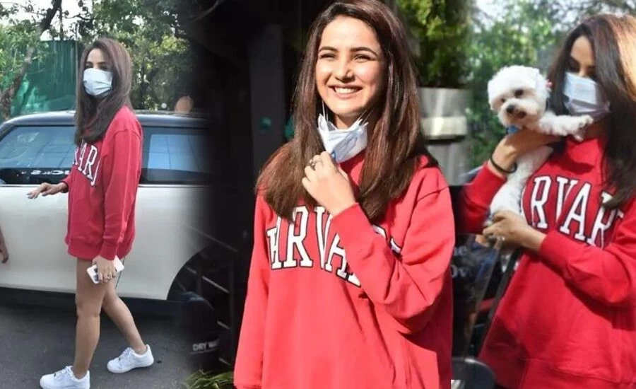 इतनी छोटी शॉर्ट्स पहनकर कुत्ते को टहलाने निकलीं जैस्मिन, लोग बोले- भूल गईं पैंट