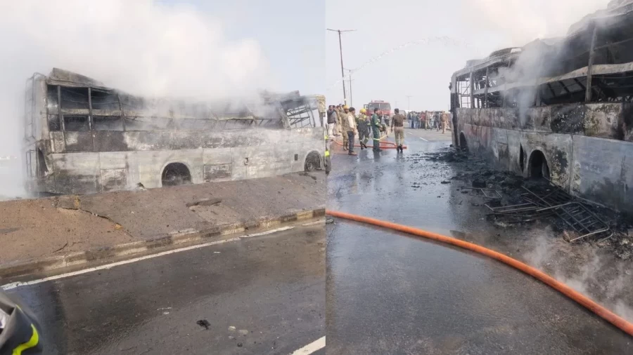 Delhi-Varanasi Sleeper Bus Catches Fire in Kanpur, Passengers Jump to Safety; Valuables Worth Lakhs Destroyed