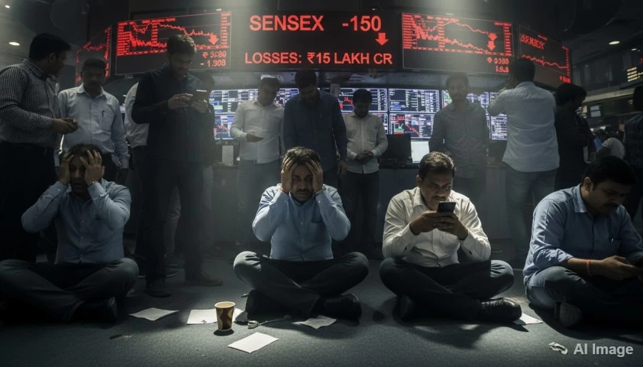 शेयर बाजार में हाहाकार: सेंसेक्स 150 अंक लुढ़का, निवेशकों के 15 लाख करोड़ डूबे