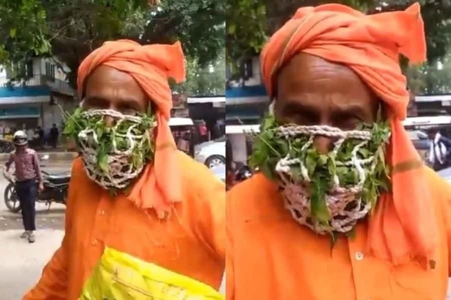 Sadhu wears mask made of 'neem and tulsi leaves', 'natural mask' impresses netizens