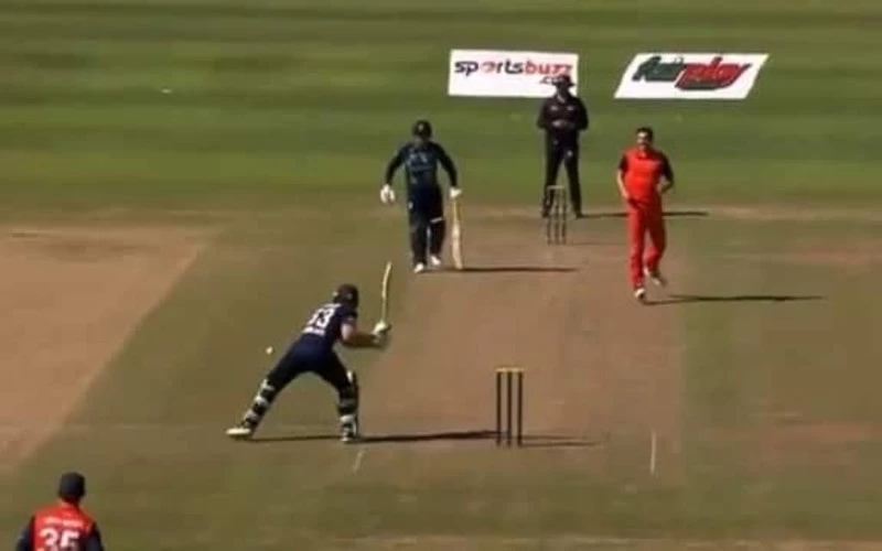 WATCH Jos Buttler Weirdest shot ENG vs NED 3rd ODI Smashes double bounce six from outside the pitch