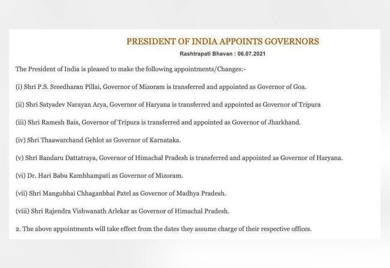 President Ram Nath Kovind appoints new Governors for 8 states
