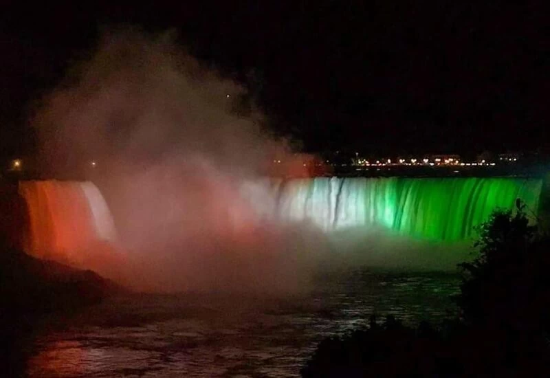 Canada's Niagara Falls illuminated in colours of Indian National Flag on I-Day
