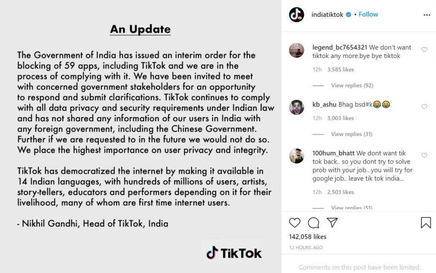 Tiktok also wrote that please follow us on Twitter and Insta