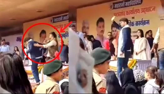 Rajasthan University: General Secretary Arvind Jajda slapped Student Union  President Nirmal Chowdhary on stage, watch video