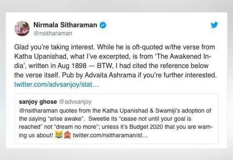 Finance Minister Sitharaman responds to man who called her 'sweetie' on Twitter