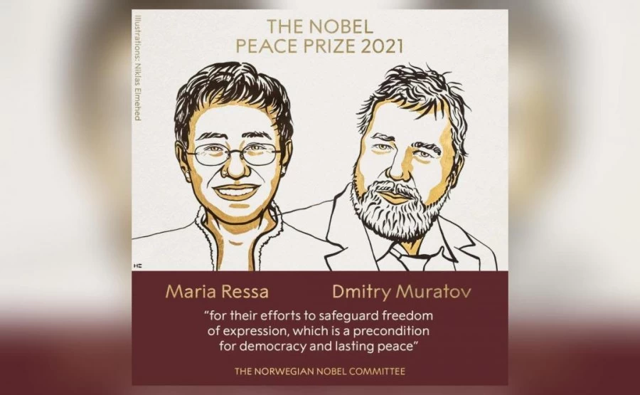 2021 Nobel Peace Prize awarded to journalists Maria Ressa and Dmitry Muratov
