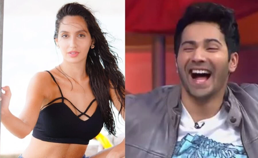 Nora fatehi wears bikini over wollen jacket, varun dhawan cant control his laugh- Viral video