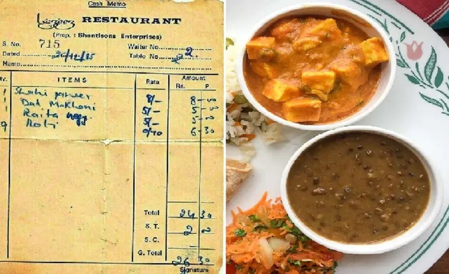 Restaurant bill from 1985 price of shahi paneer and dal makhani was to low goes viral
