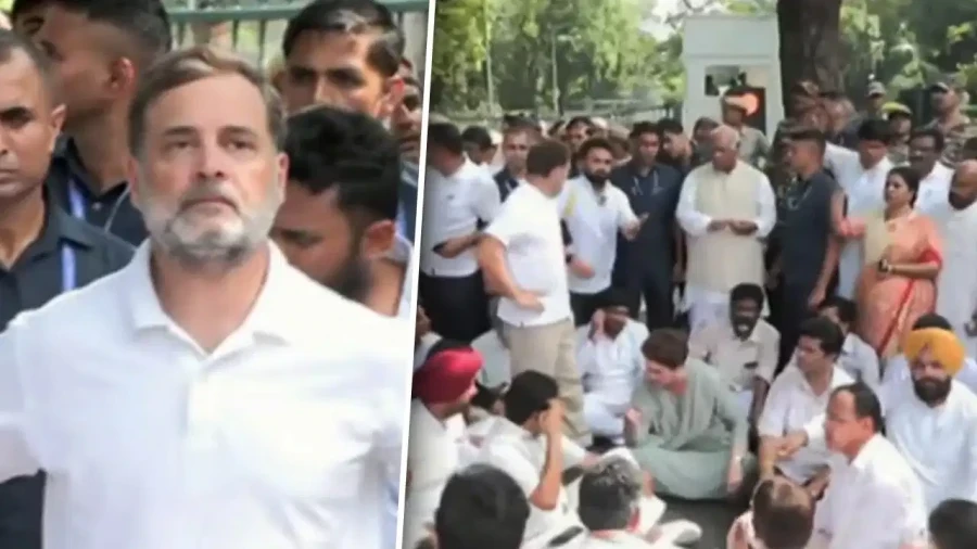 Rahul Gandhi Leads Congress Protest Near PM Residence Over Paper Leak Issue