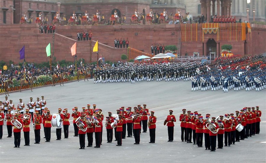 Army Mix Pam Performing At The ‘Beating Retreat’ Ceremony, At Vijay Chowk