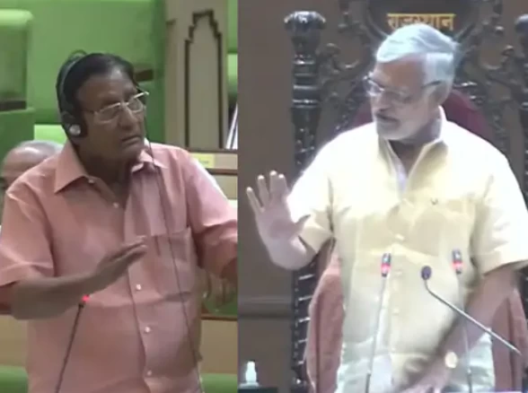 Minister Shanti Dhariwal kept speaking despite refusing angry speaker CP Joshi adjourned the assembly proceedings indefinitely ruling party could