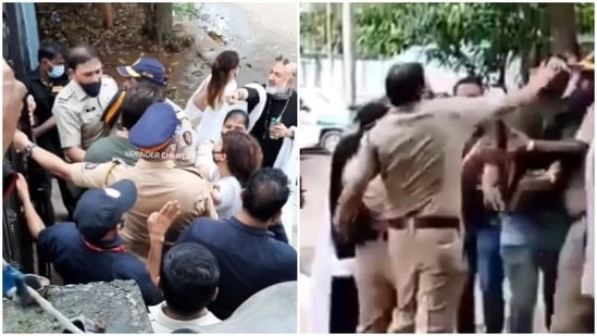 Sambhavna fights with policeman for manhandling her husband at Sidharth's funeral