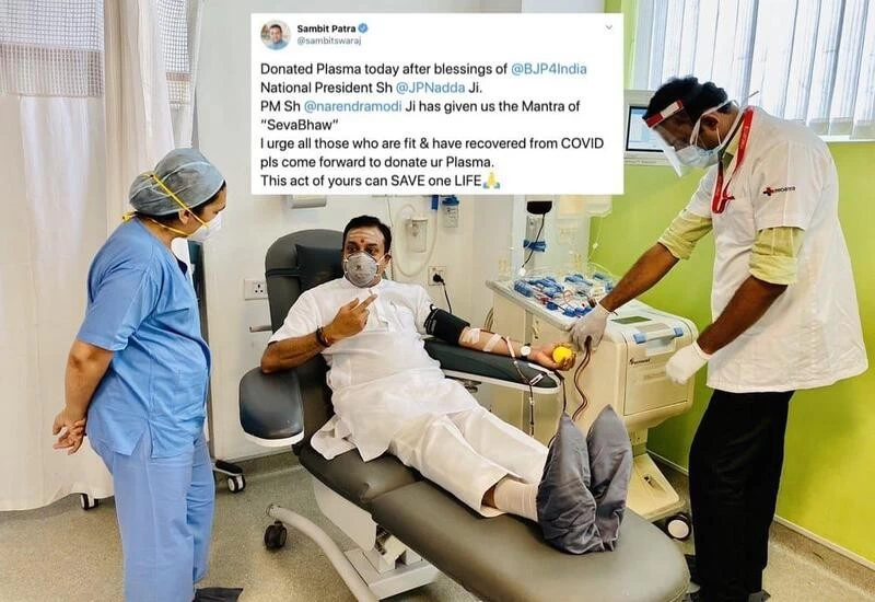 BJP spokesperson Sambit Patra donates plasma, shares pictures