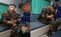 Indian army officer viral on social media feeding cute kid trending photo on internet