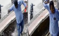 Anand Mahindra tweeted shocking video Side Wall Collapse Under Man s Feet