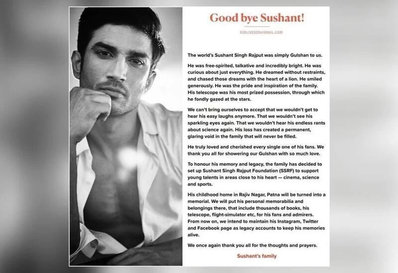 Sushant's family releases statement, to turn his childhood home into memorial