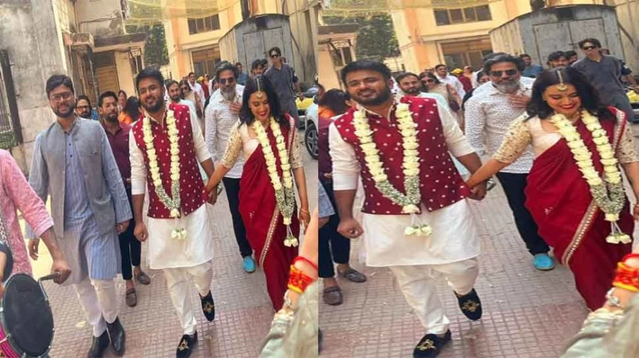 Mahroon saree, Tika in demand; Bride became actress Swara Bhaskar..married to SP leader