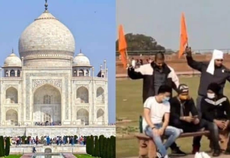 ताजमहल में जय श्रीराम के नारे लगा फहराया भगवा, वीडियो हुआ वायरल