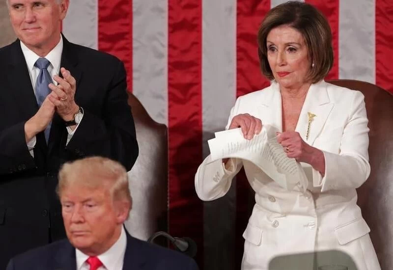 Trump refuses to shake hands with House Speaker, she tears up copy of his speech