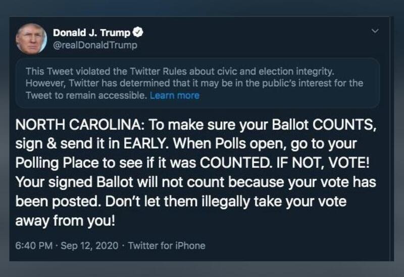 Twitter Flags Trump S Post That Encouraged People To Vote Twice