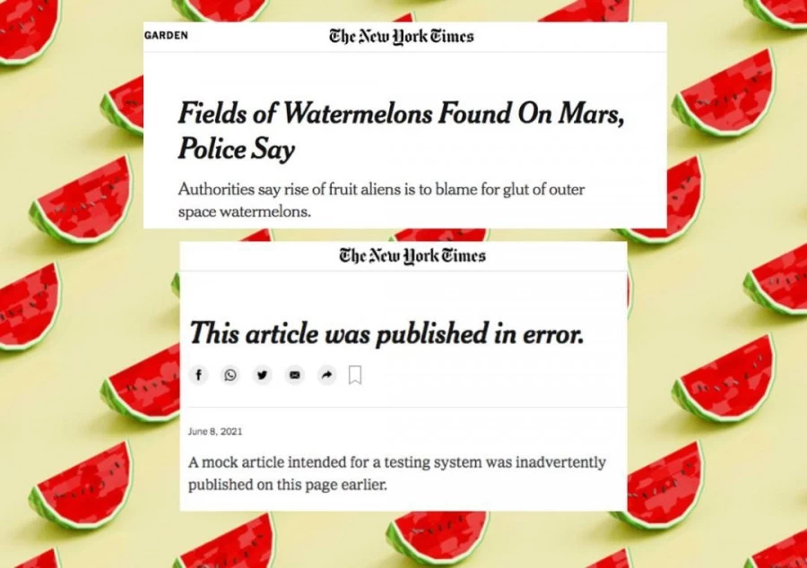 न्यूयॉर्क टाइम्स ने गलती से पब्लिश किया 'मंगल पर तरबूज़ मिले' आर्टिकल; बाद में किया डिलीट